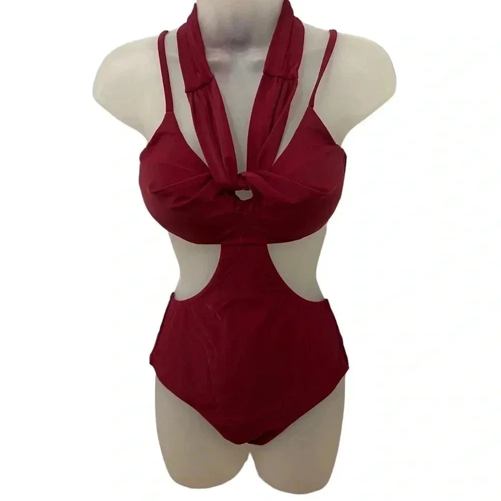 New Cupshe Red Cutout One Piece Swimsuit - Picture 2 of 7